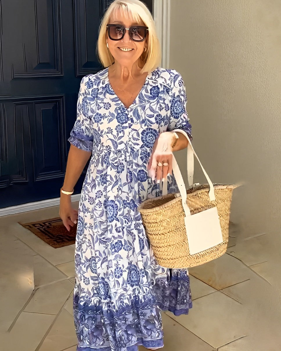 Ellie | Floral V-Neck Midi Dress
