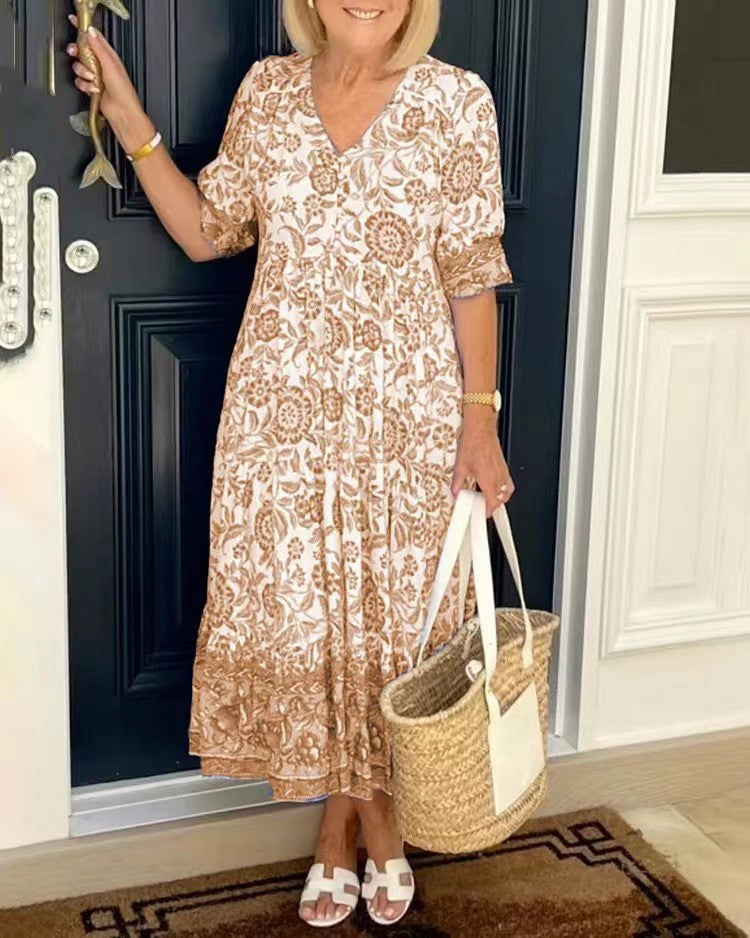 Ellie | Floral V-Neck Midi Dress