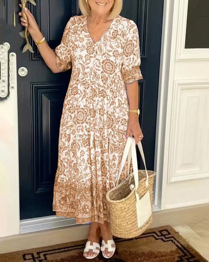 Ellie | Floral V-Neck Midi Dress
