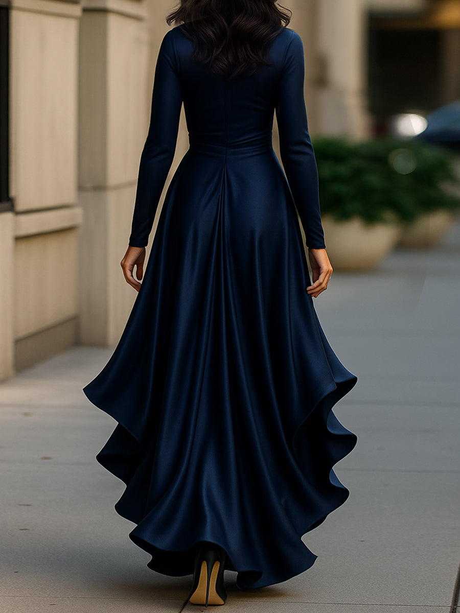 Palma | Draped Satin Maxi Dress With Ruffle Details