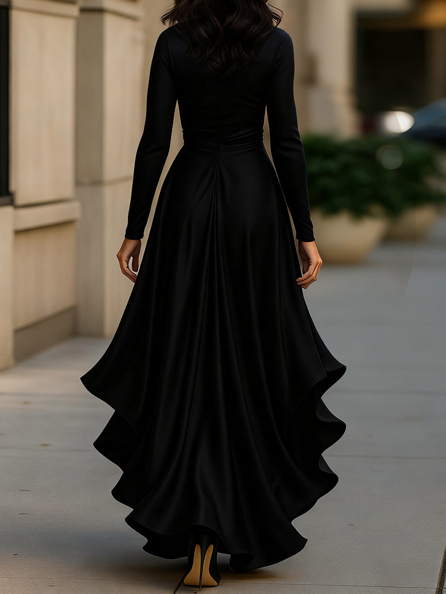 Palma | Draped Satin Maxi Dress With Ruffle Details