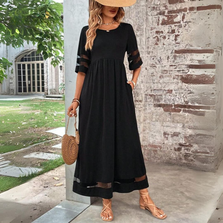 Cerelia | Mesh-Trim Midi Dress with Pockets
