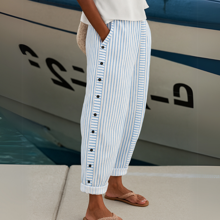 Caitlin | Striped Button Detail Pants