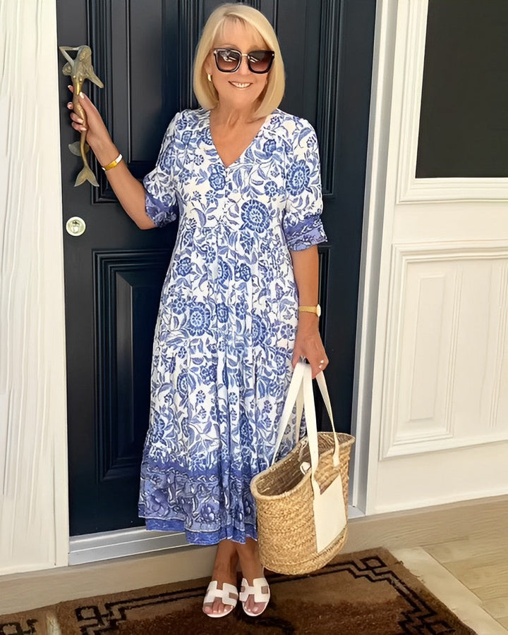 Ellie | Floral V-Neck Midi Dress