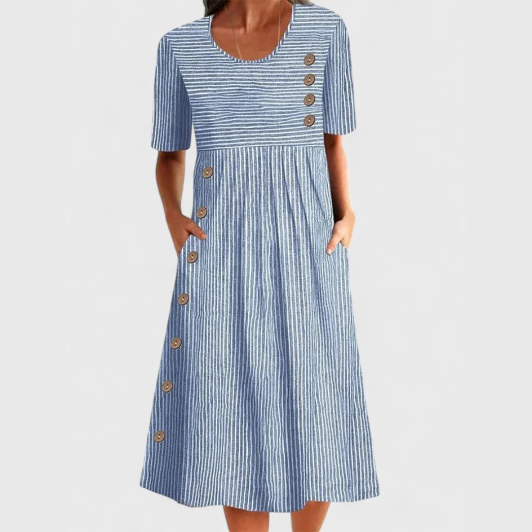 Sophia | Striped Button-Detail Midi Dress
