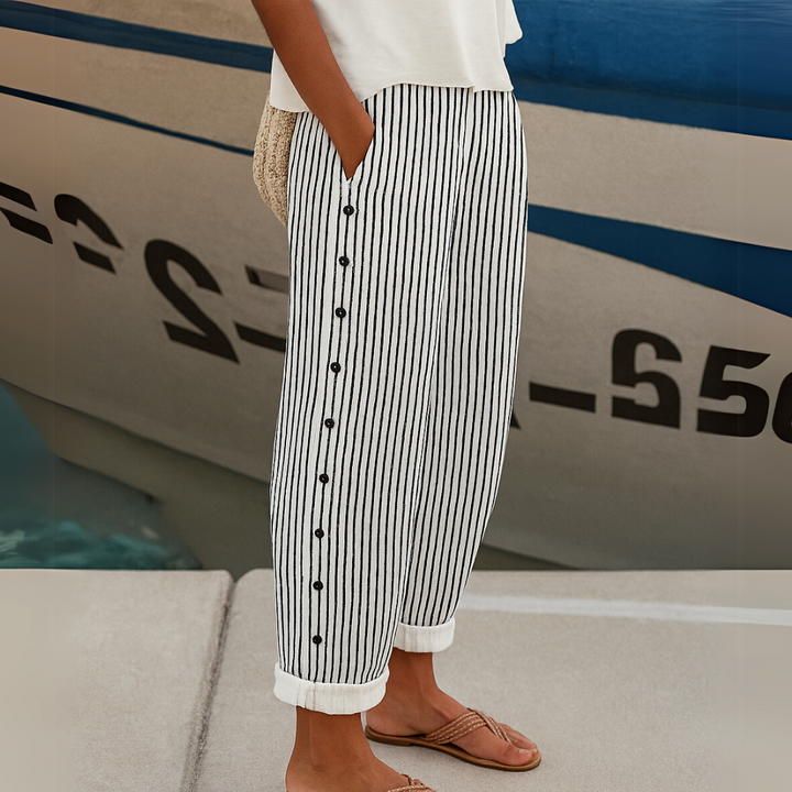 Caitlin | Striped Button Detail Pants