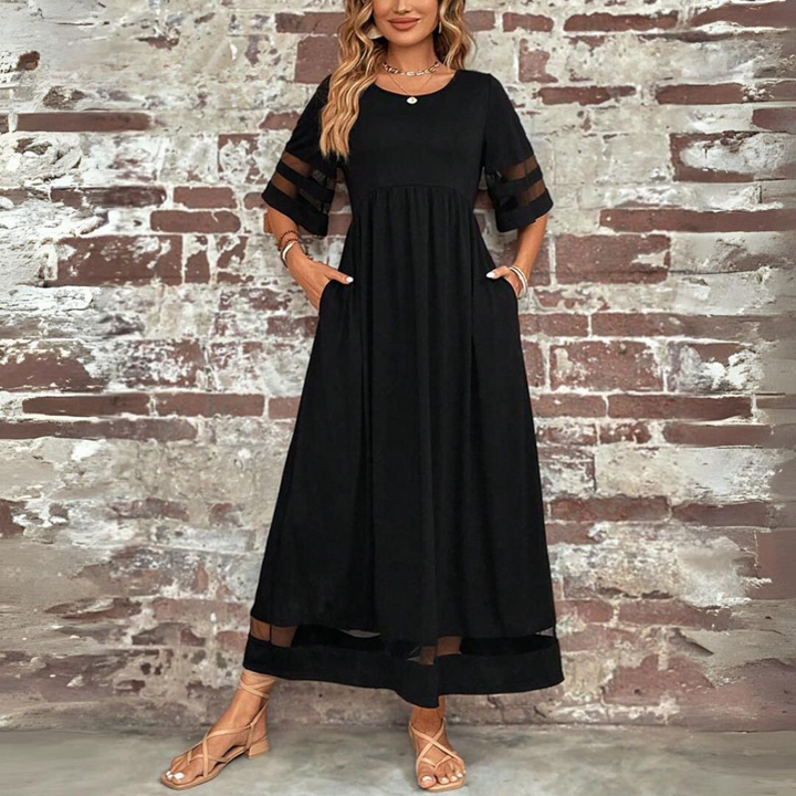 Cerelia | Mesh-Trim Midi Dress with Pockets