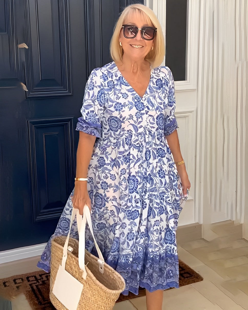 Ellie | Floral V-Neck Midi Dress