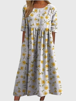 Aleah | Floral Print Midi Dress with Pockets
