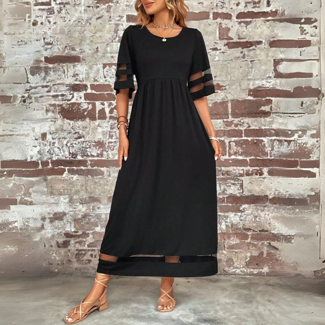 Cerelia | Mesh-Trim Midi Dress with Pockets