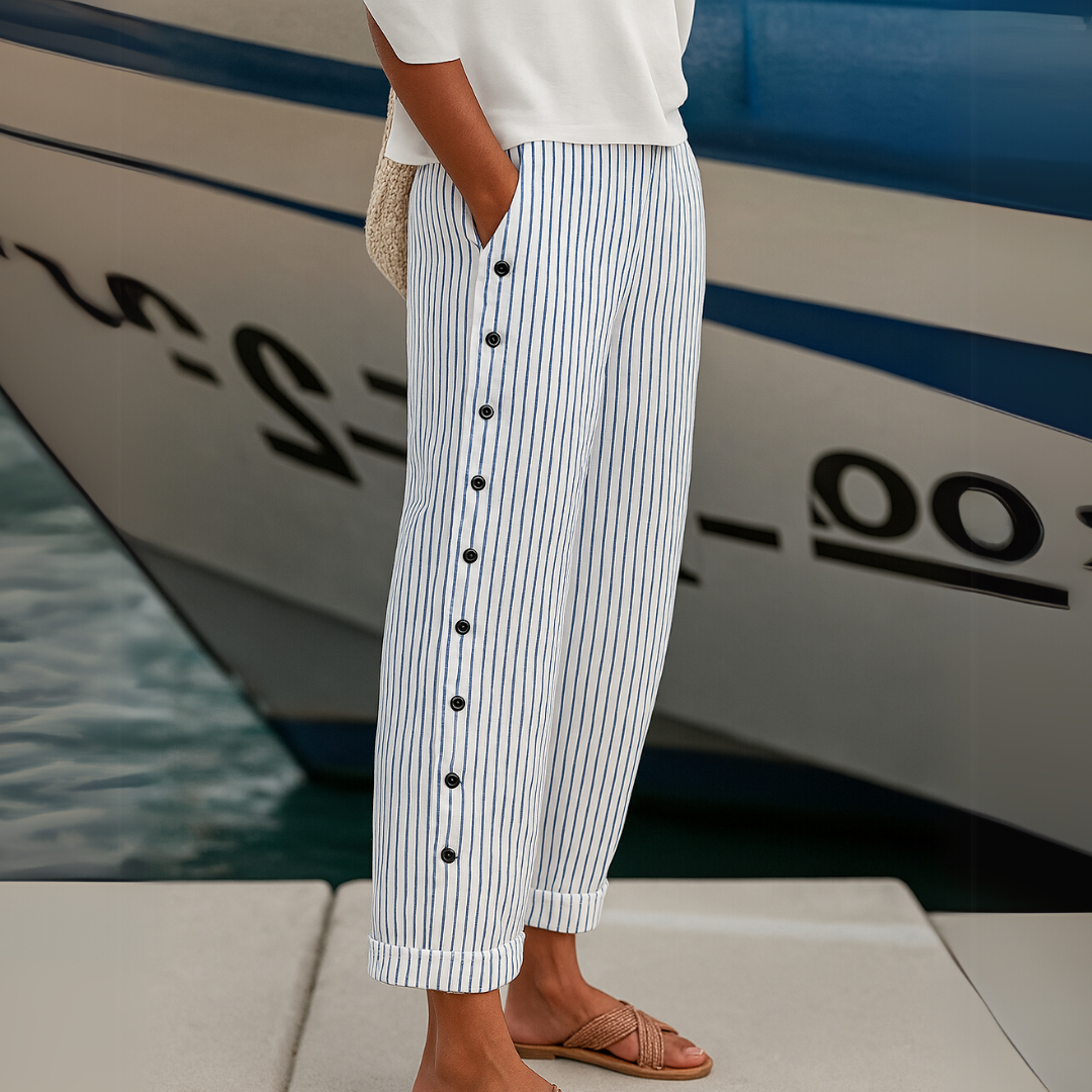 Caitlin | Striped Button Detail Pants