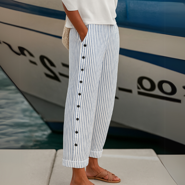 Caitlin | Striped Button Detail Pants