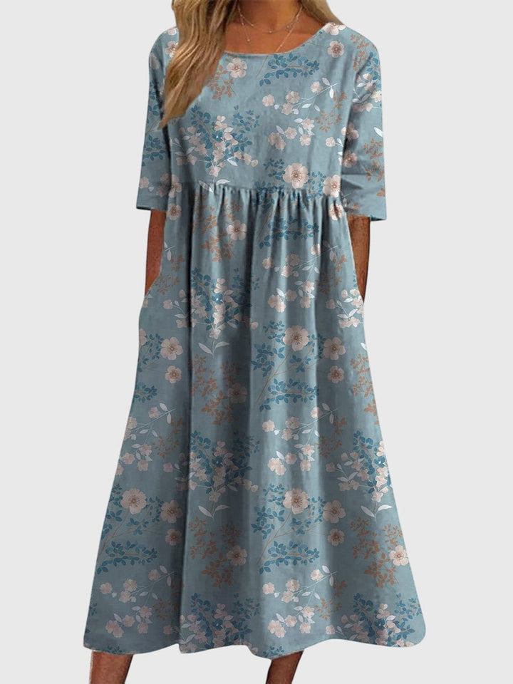 Aleah | Floral Print Midi Dress with Pockets