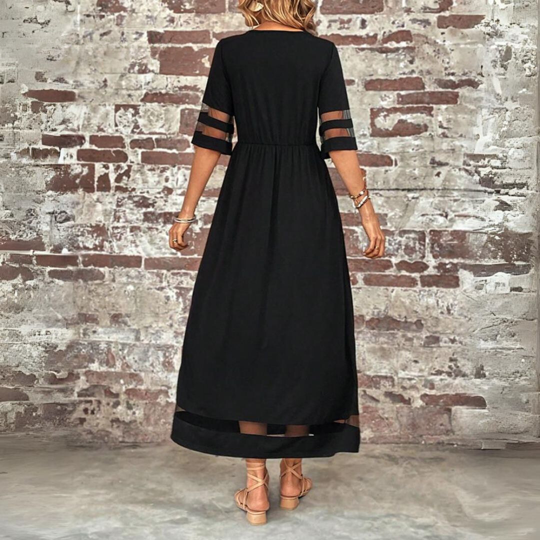 Cerelia | Mesh-Trim Midi Dress with Pockets