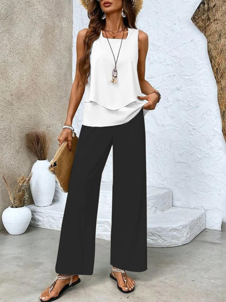 Jamie | Layered Top &amp; Wide-Leg Pants Set
