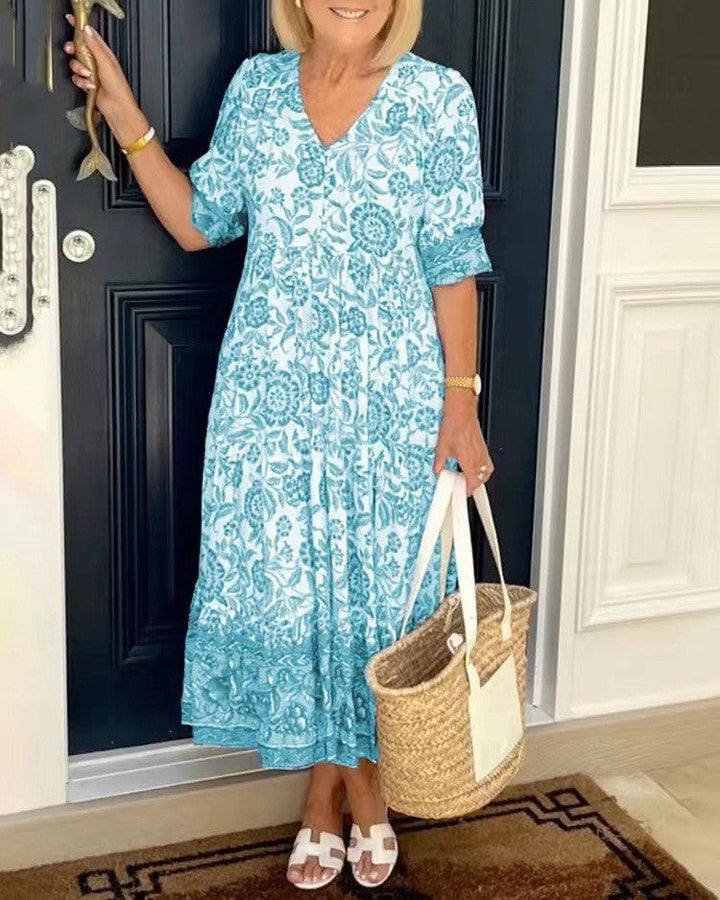 Ellie | Floral V-Neck Midi Dress