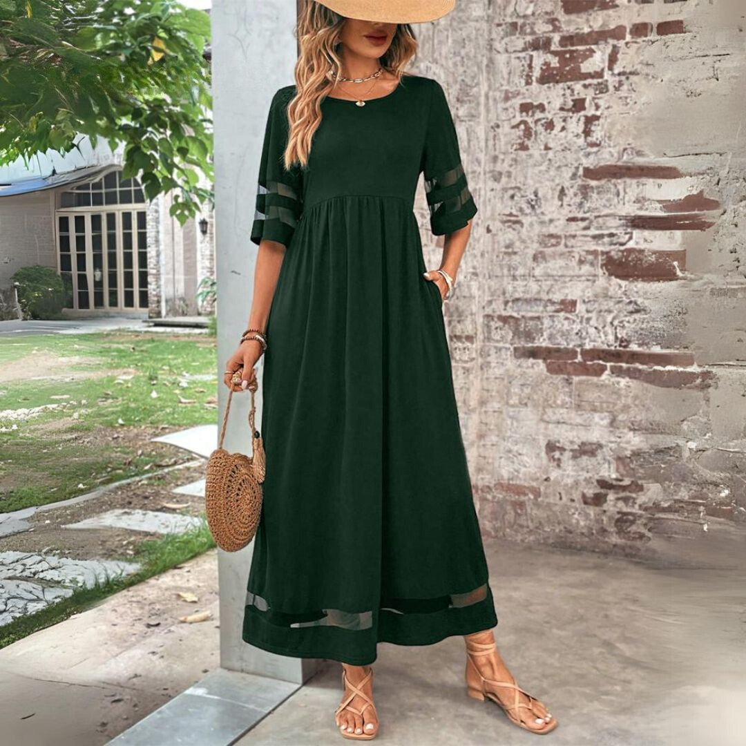 Cerelia | Mesh-Trim Midi Dress with Pockets