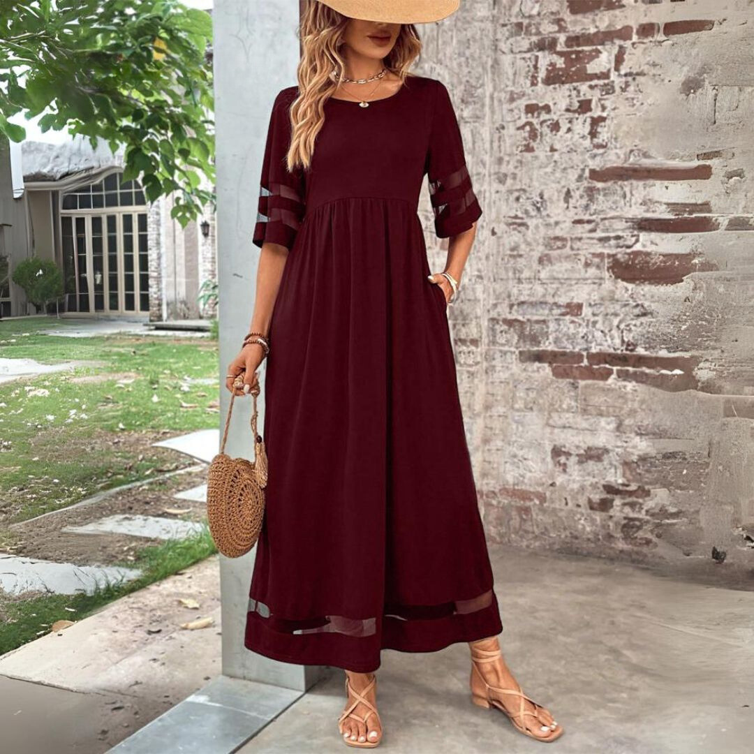 Cerelia | Mesh-Trim Midi Dress with Pockets