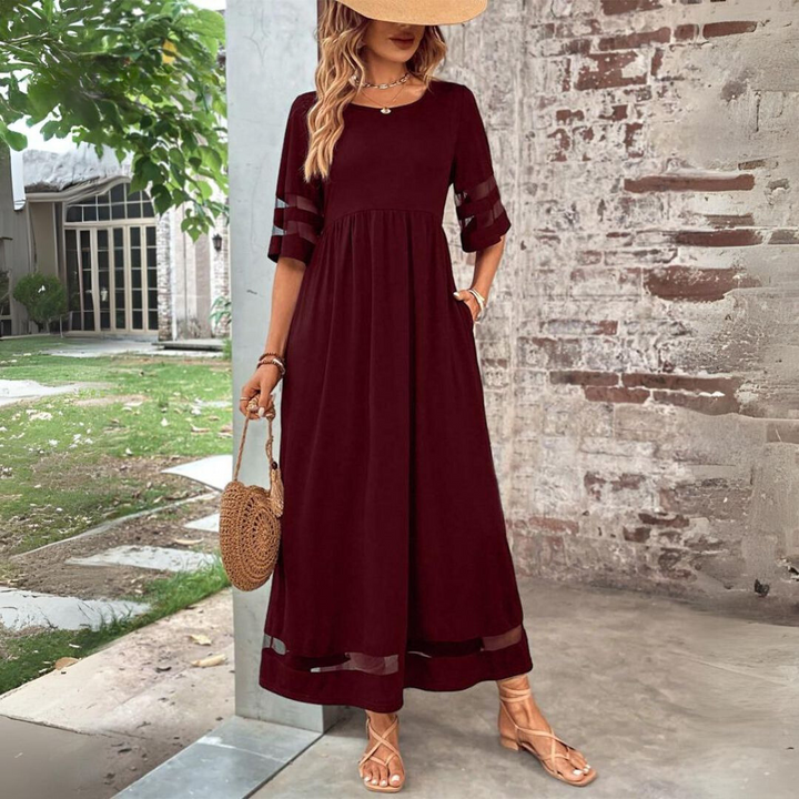 Cerelia | Mesh-Trim Midi Dress with Pockets
