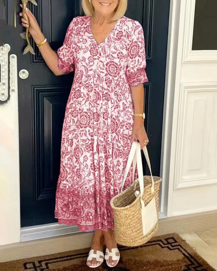 Ellie | Floral V-Neck Midi Dress