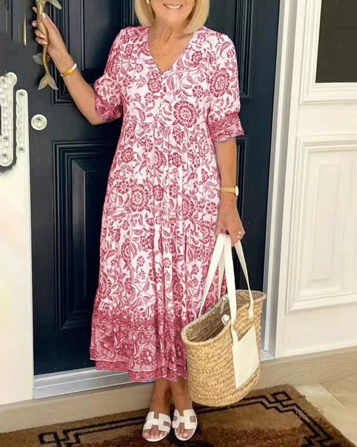 Ellie | Floral V-Neck Midi Dress