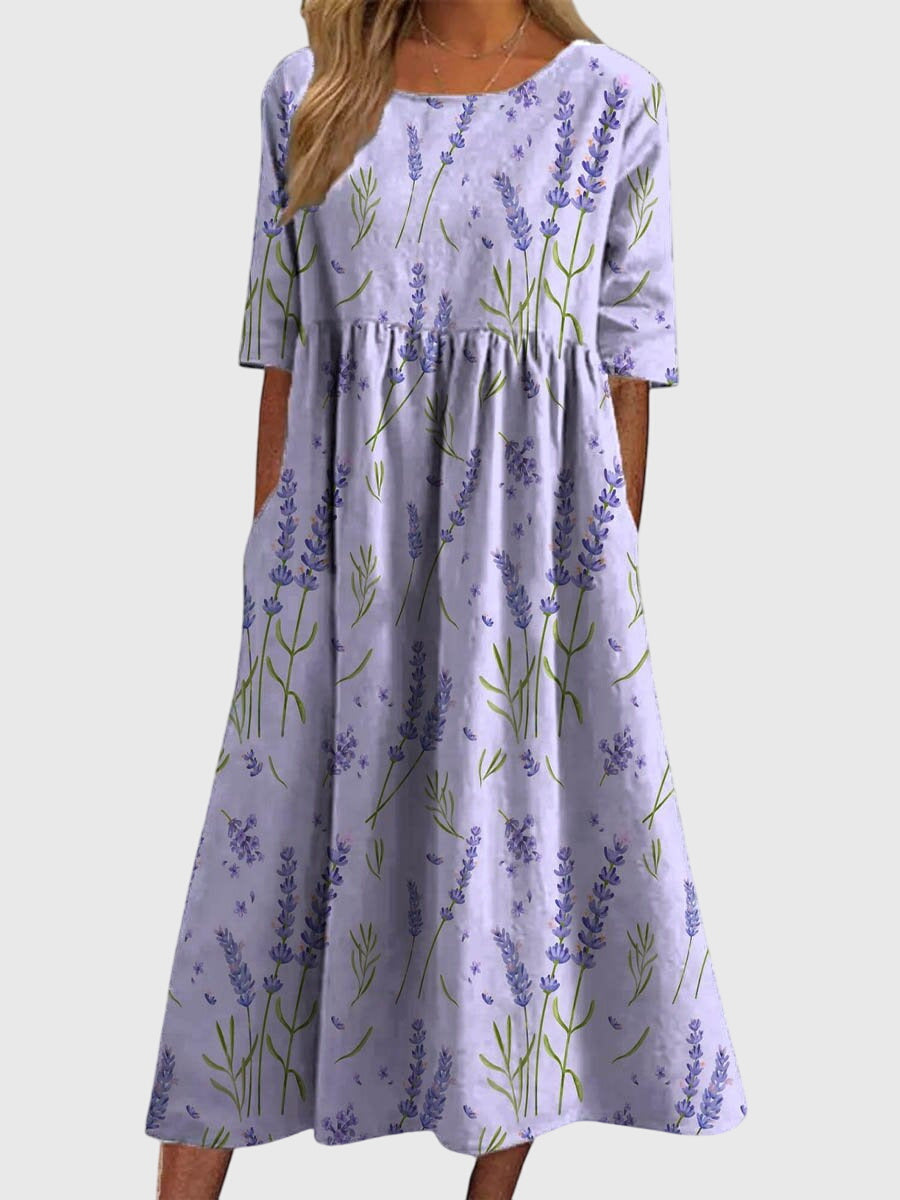 Aleah | Floral Print Midi Dress with Pockets