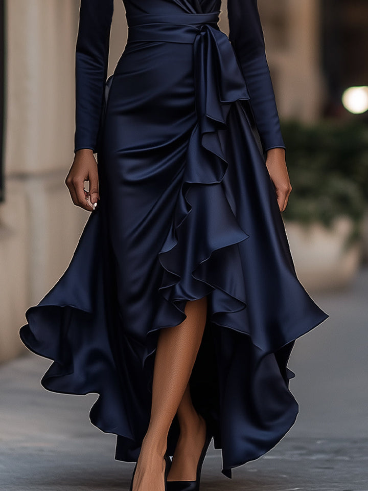 Palma | Draped Satin Maxi Dress With Ruffle Details