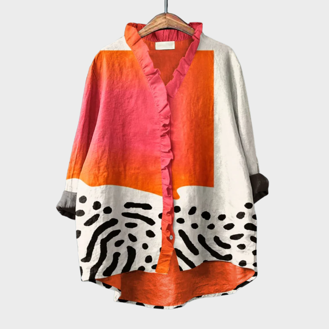 Emma | Ruffle V-Neck Print Blouse