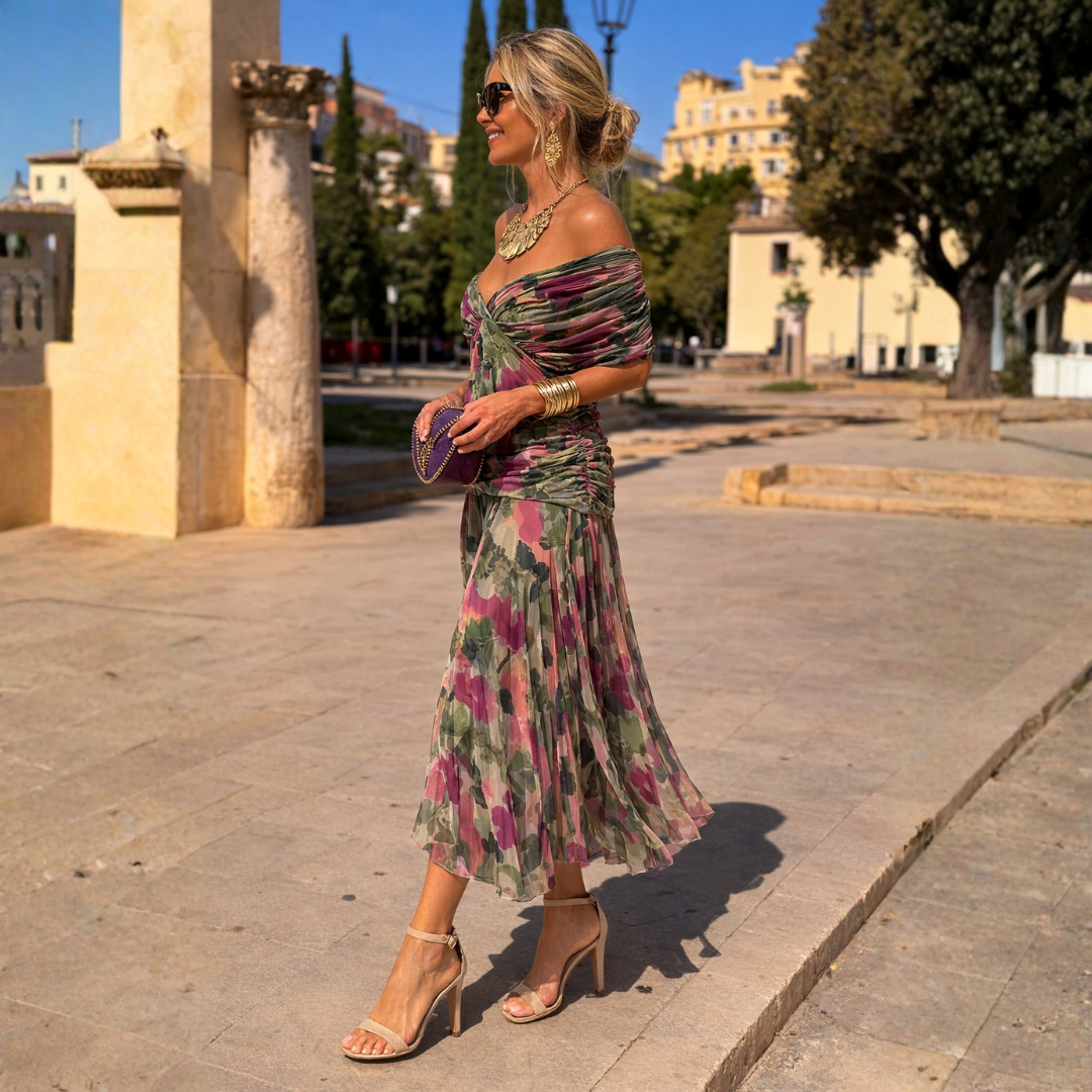 Lydia | Off-Shoulder Draped Maxi Dress