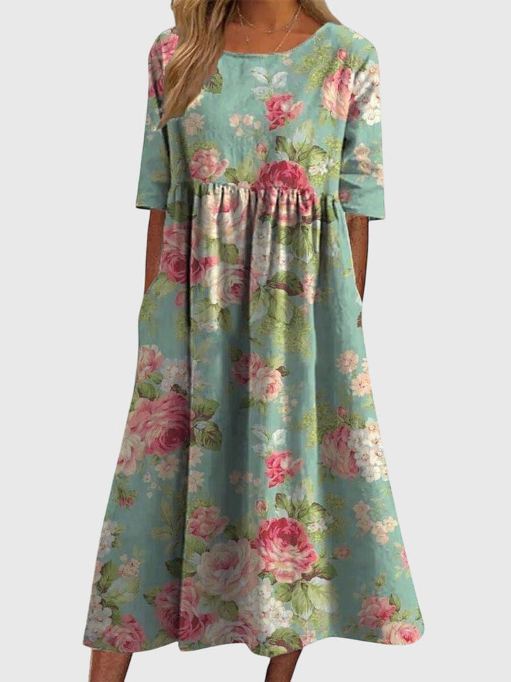 Aleah | Floral Print Midi Dress with Pockets