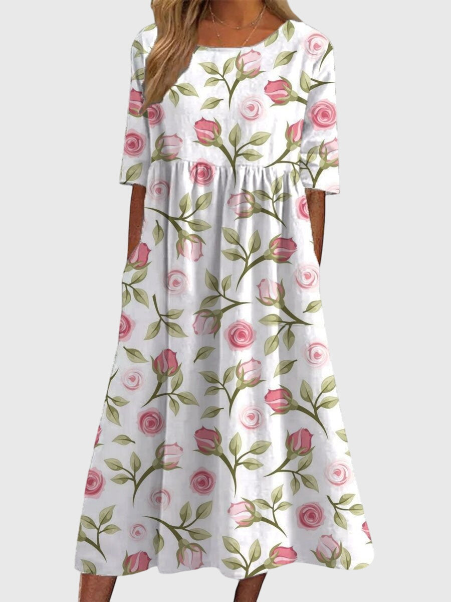 Aleah | Floral Print Midi Dress with Pockets