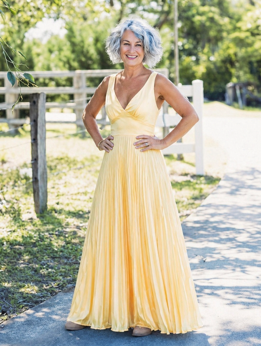 Sara | Pleated V-Neck Maxi Dress