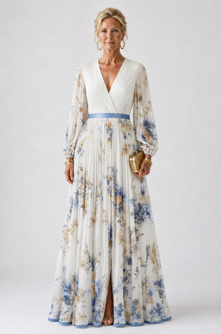 Ivy | Long Sleeve V Neck Floral Maxi Dress