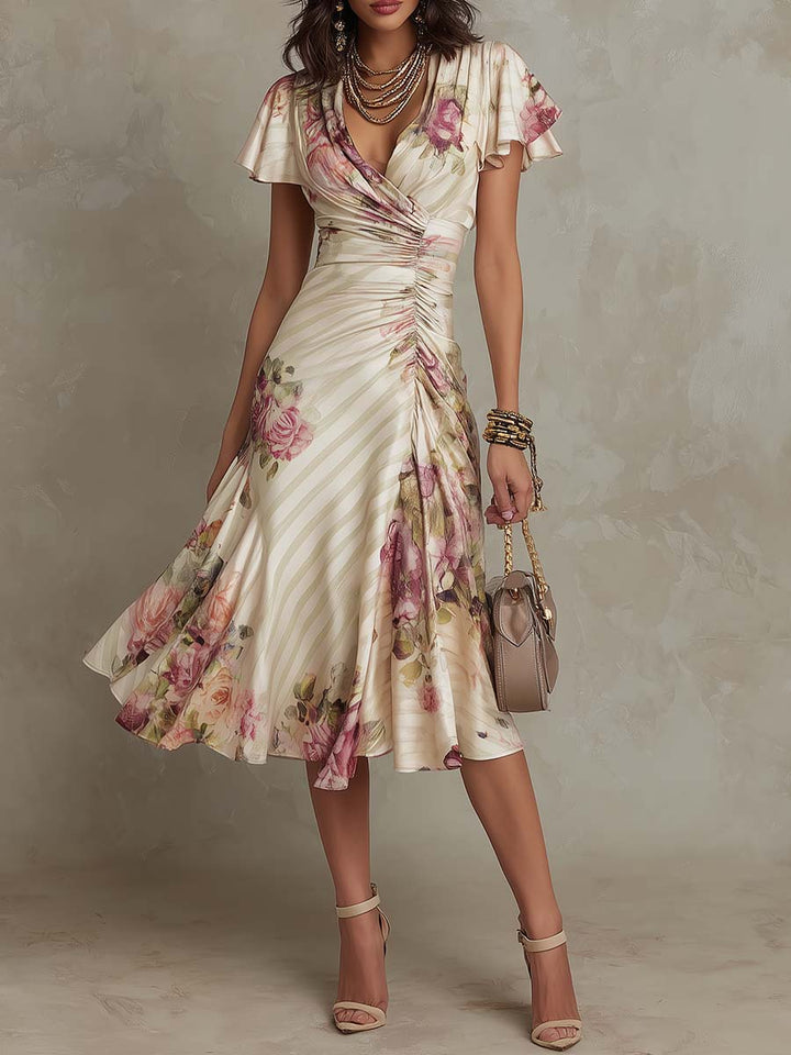 Margaret | Robe Midi Satinée Florale Vintage