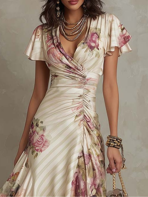 Margaret | Robe Midi Satinée Florale Vintage