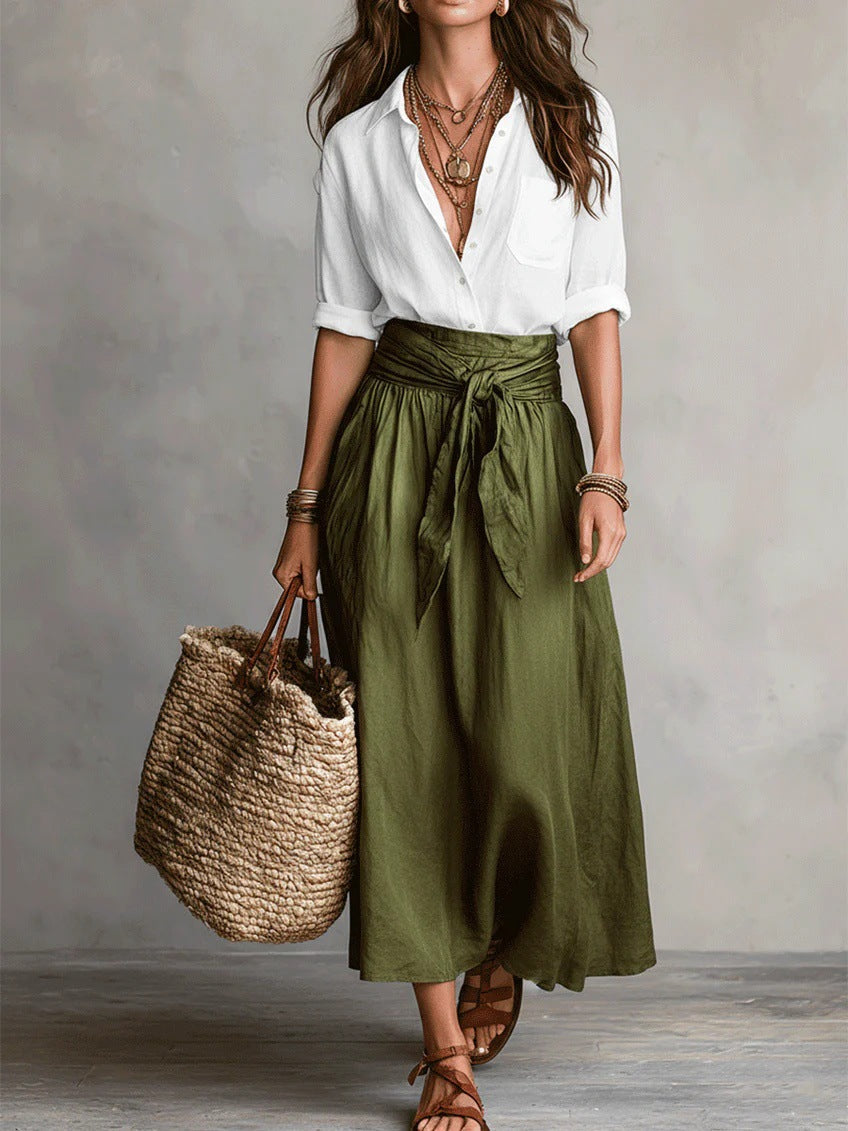 River | Shirt &amp; Tie-Waist Midi Skirt Set