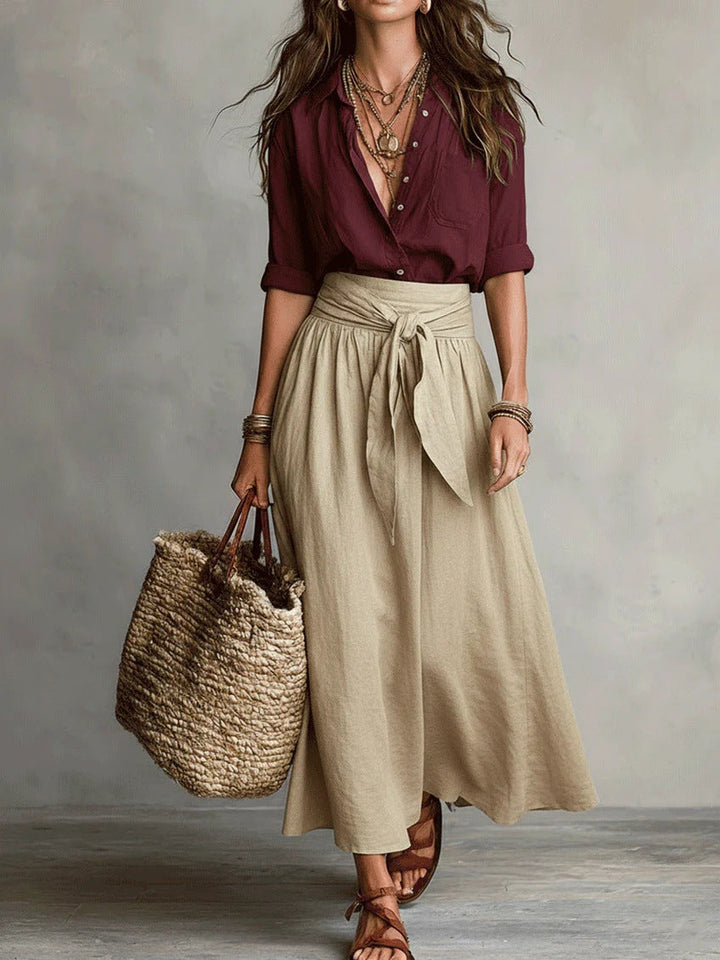 River | Shirt &amp; Tie-Waist Midi Skirt Set