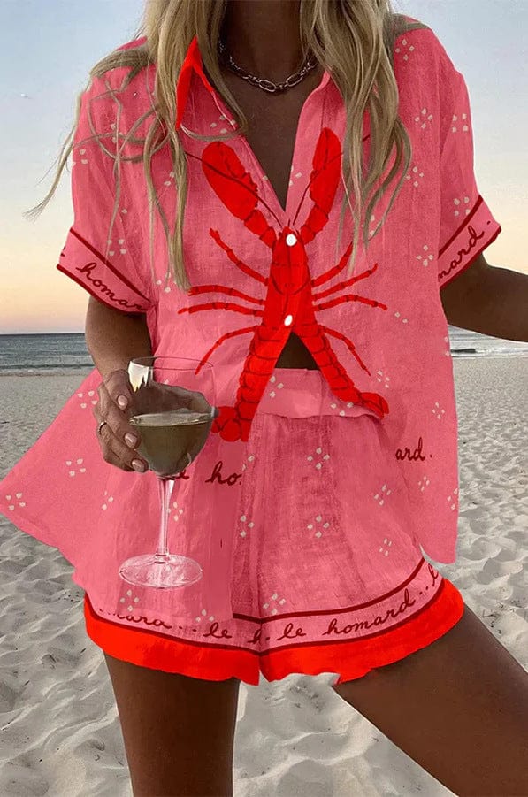 Xyla | Lobster Print Shirt &amp; Shorts Set