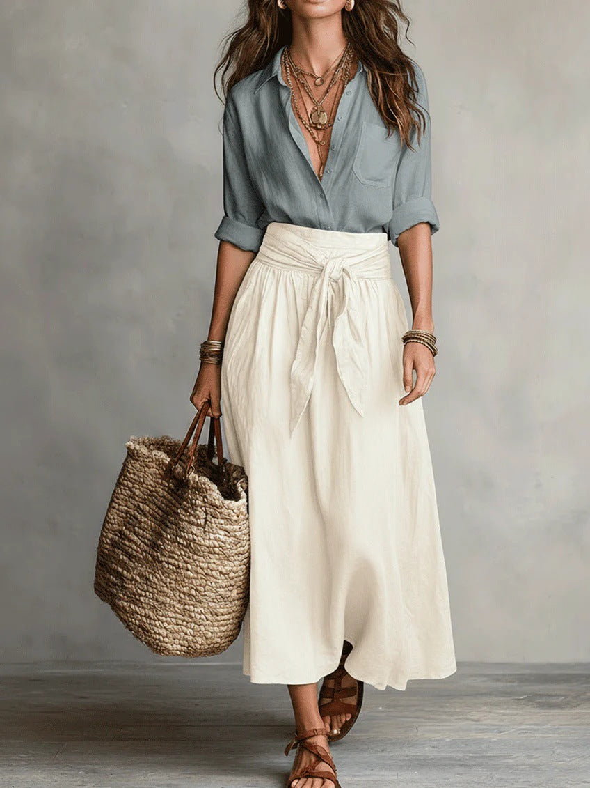 River | Shirt &amp; Tie-Waist Midi Skirt Set