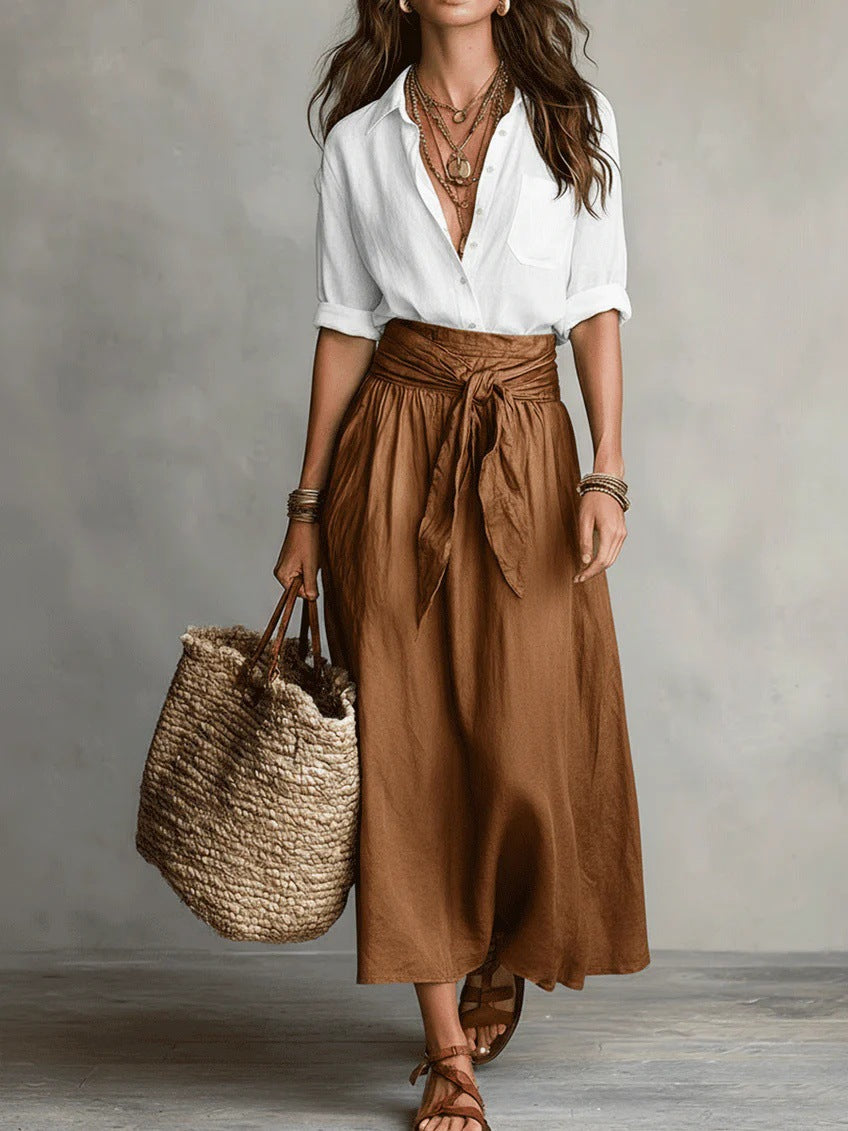 River | Shirt &amp; Tie-Waist Midi Skirt Set