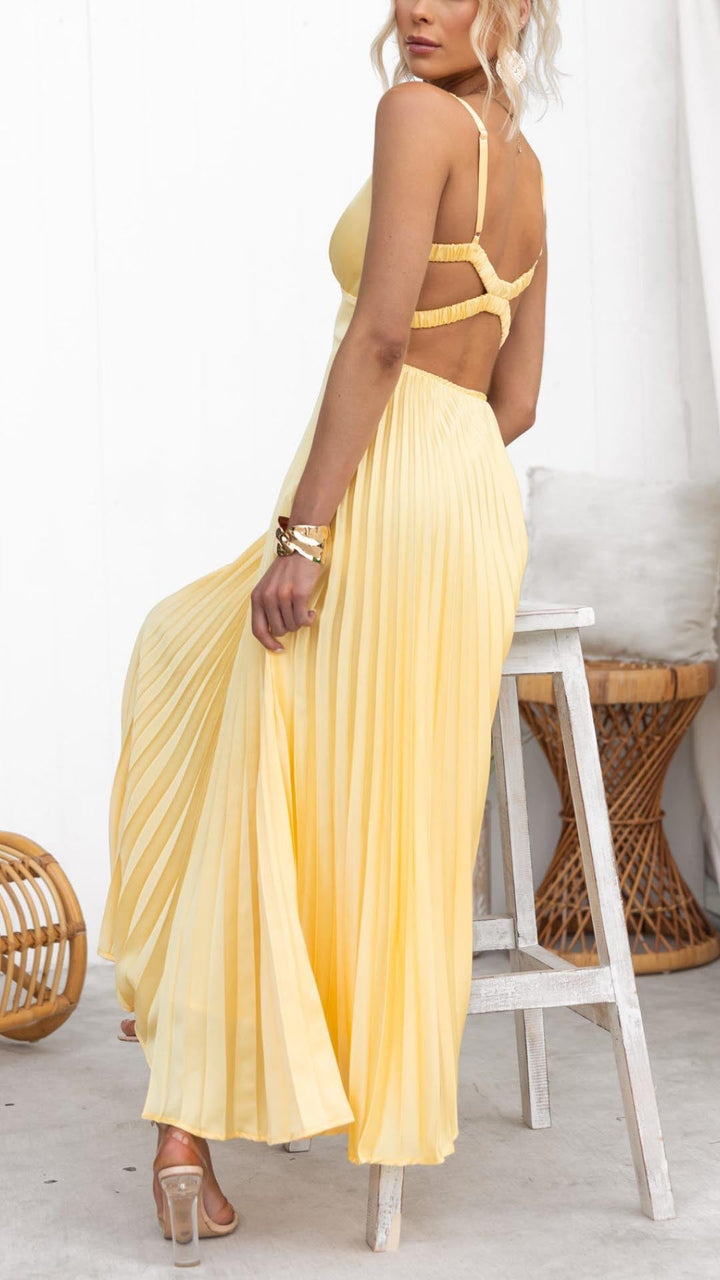 Sara | Pleated V-Neck Maxi Dress