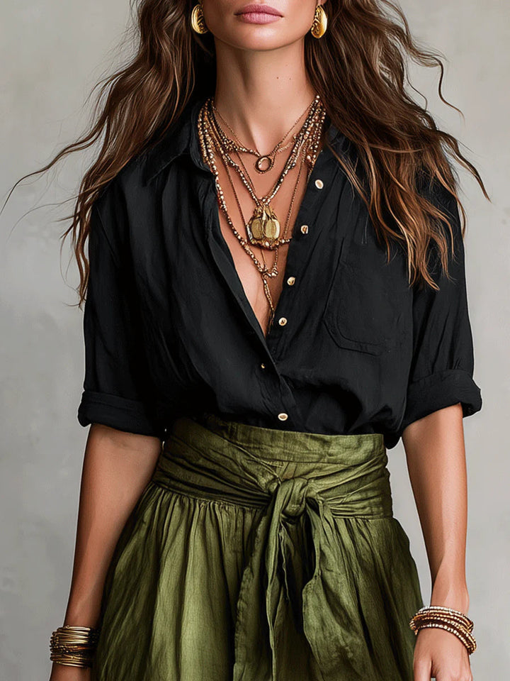 River | Shirt &amp; Tie-Waist Midi Skirt Set