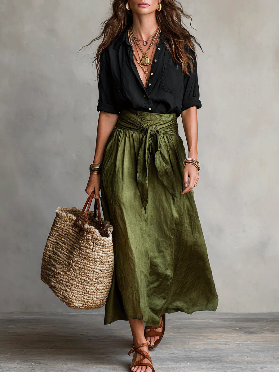 River | Shirt &amp; Tie-Waist Midi Skirt Set