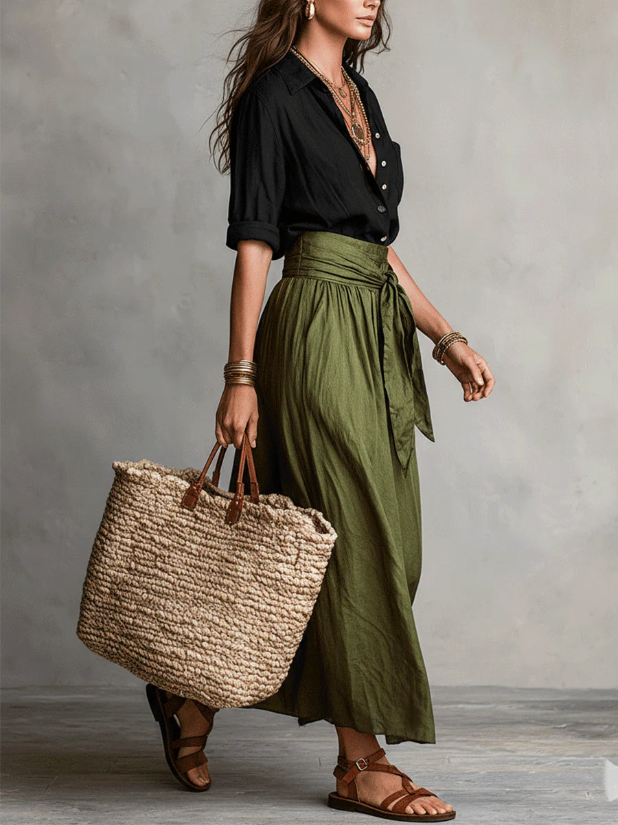 River | Shirt &amp; Tie-Waist Midi Skirt Set