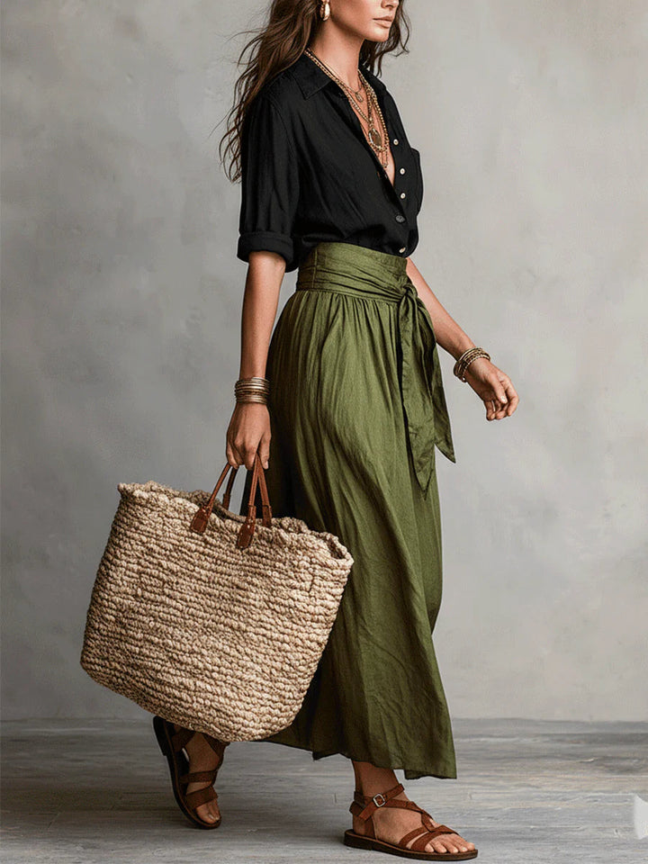 River | Shirt &amp; Tie-Waist Midi Skirt Set