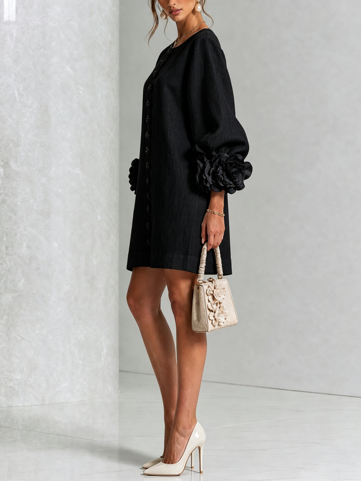 Rosalie | Rose-Cuff Button-Front Shift Dress