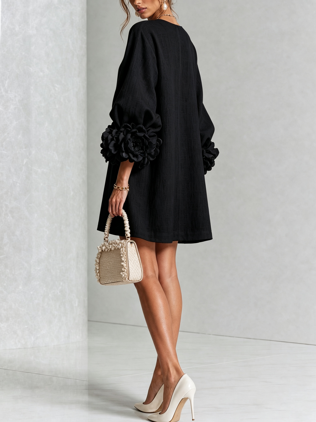 Rosalie | Rose-Cuff Button-Front Shift Dress