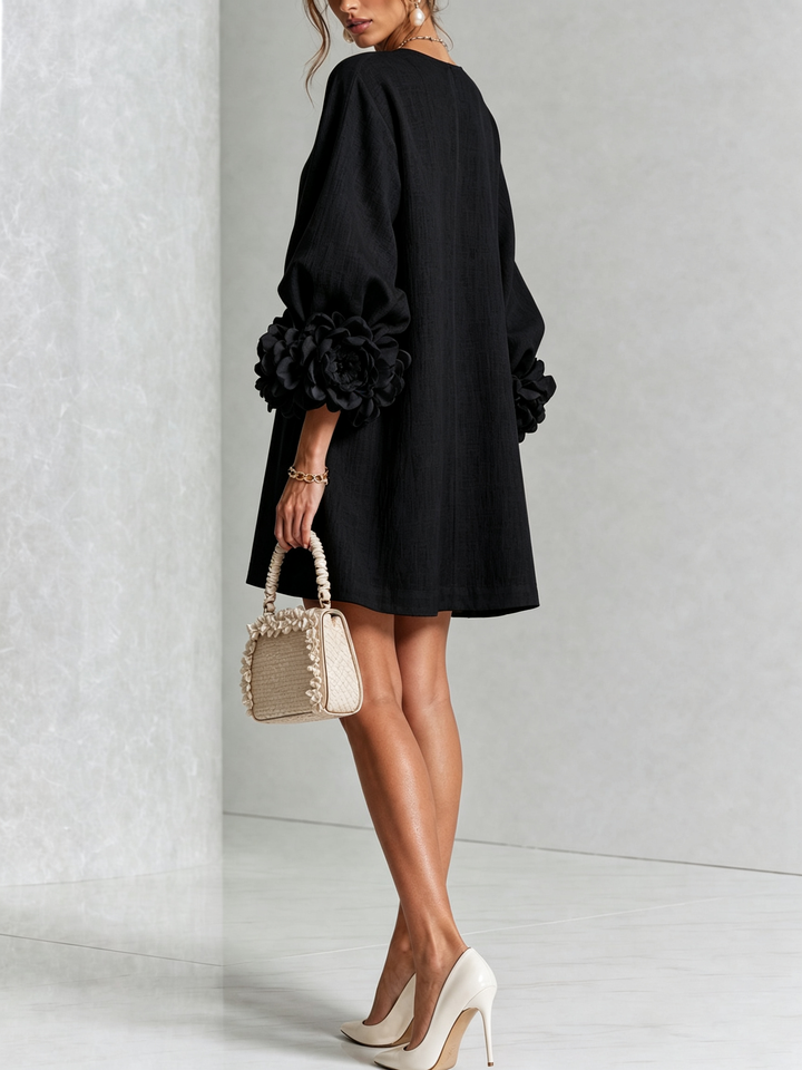 Rosalie | Rose-Cuff Button-Front Shift Dress