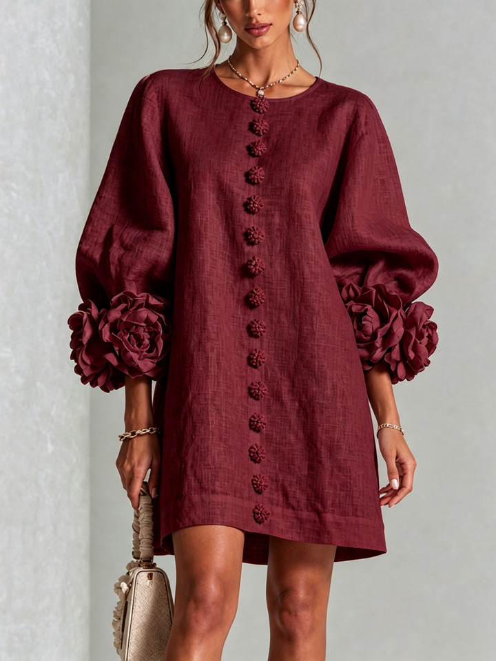 Rosalie | Rose-Cuff Button-Front Shift Dress