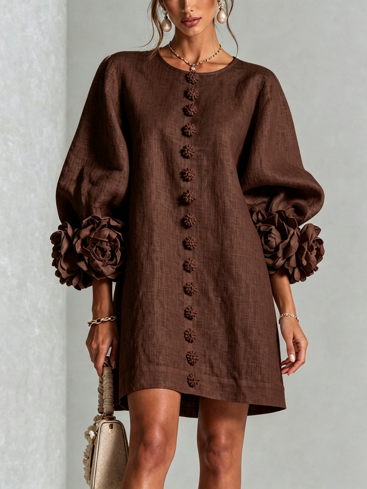 Rosalie | Rose-Cuff Button-Front Shift Dress